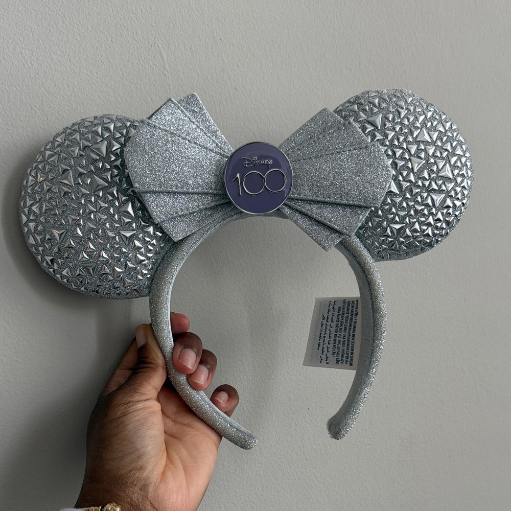Disney Silver Glitter 100 Minnie Ears Headband